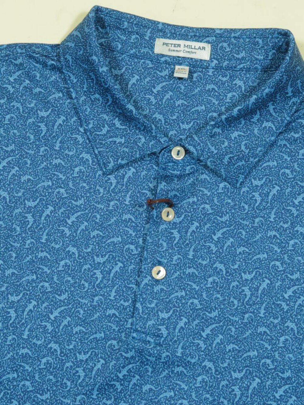Peter Millar Summer Comfort Hammer Time Golf Polo Shirt Mens 2XL Blue Jersey New